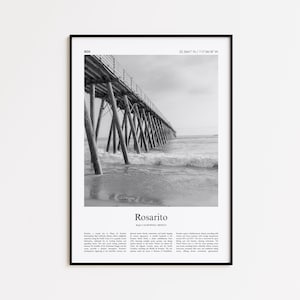 Rosarito Black and White Print, Rosarito Photo Poster, Rosarito Travel Poster Gift, Baja California, Mexico Wall Art Print, Home Decor Gift