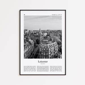 Leicester Black and White Print, Leicester Photo Poster, Leicester Travel Poster Gift, Leicestershire, United Kingdom Wall Art Print
