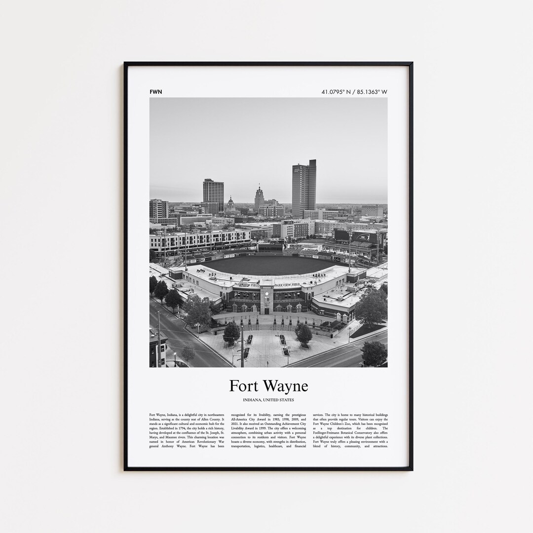 Fort Wayne Black and White Print, Fort Wayne Photo Poster, Fort