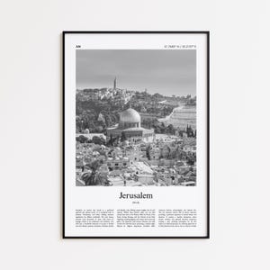 Impresión en blanco y negro de Jerusalén, póster fotográfico de Jerusalén, póster turístico de Jerusalén, impresión de arte mural de Israel, impresión minimalista para decoración del hogar.
