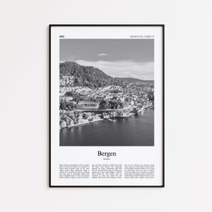 Bergen Schwarzweiß-Druck, Bergen Foto Poster, Bergen Reise Poster Geschenk, Norwegen Wand Kunst, Minimaler Wohndekor Druck