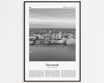 Savannah Black and White Print, Savannah Photo Poster, Savannah Travel Poster Gift, Georgia, United States, USA Wall Art Print
