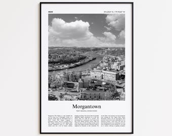 Morgantown Black and White Print, Morgantown Photo Poster, Morgantown Travel Poster Gift, West Virginia, United States, USA Wall Art Print