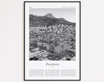 Zacatecas Black and White Print, Zacatecas Photo Poster, Zacatecas Travel Poster Gift, Mexico Wall Art Print, Minimal Home Decor Print