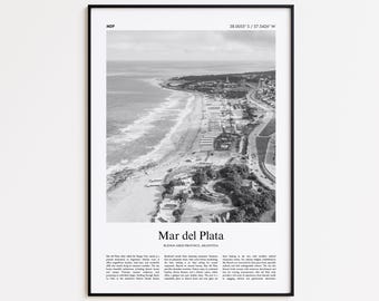 Impresión en blanco y negro de Mar del Plata, Cartel fotográfico de Mar del Plata, Regalo de cartel de viaje de Mar del Plata, Provincia de Buenos Aires, Argentina