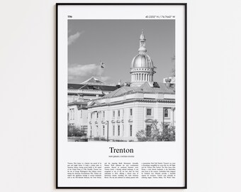 Trenton Black and White Print, Trenton Photo Poster, Trenton Travel Poster Gift, New Jersey, United States, USA Wall Art Print