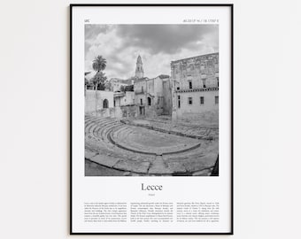 Lecce Black and White Print, Lecce Photo Poster, Lecce Travel Poster Gift, Italy Wall Art Print, Minimal Home Decor Print