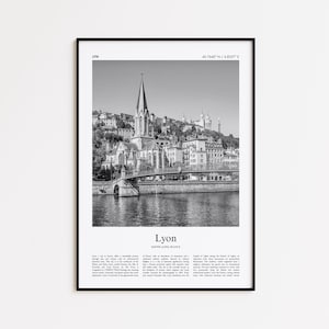 Lyon Black and White Print, Lyon Photo Poster, Lyon Travel Poster Gift, Rhône-Alpes, France Wall Art Print, Minimal Home Decor Print