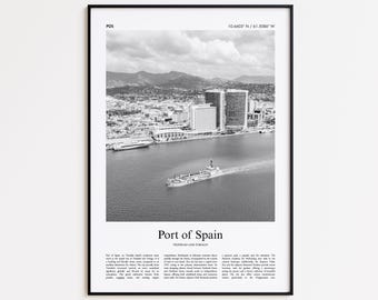 Impresión en blanco y negro de Puerto España, póster fotográfico de Puerto España, póster turístico de Puerto España, impresión artística de pared de Trinidad y Tobago
