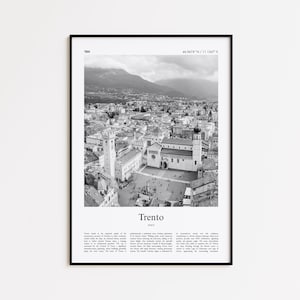 Trento Black and White Print, Trento Photo Poster, Trento Travel Poster Gift, Italy Wall Art Print, Minimal Home Decor Print
