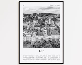 Lviv Black and White Print, Lviv Photo Poster, Lviv Travel Poster Gift, Ukraine Wall Art Print, Minimal Home Decor Print