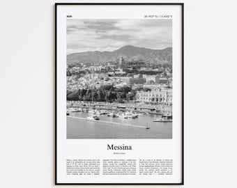 Messina Black and White Print, Messina Photo Poster, Messina Travel Poster Gift, Sicily, Italy Wall Art Print, Minimal Home Decor Print