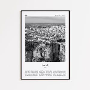 Ronda Black and White Print, Ronda Photo Poster, Ronda Travel Poster Gift, Spain Wall Art Print, Minimal Home Decor Print