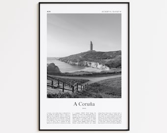 A Coruña Black and White Print, A Coruña Photo Poster, A Coruna Travel Poster Gift, Spain Wall Art Print, Minimal Home Decor Print
