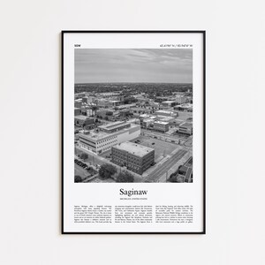 Saginaw Black and White Print, Saginaw Photo Poster, Saginaw Travel Poster Gift, Michigan, United States, USA Wall Art Print