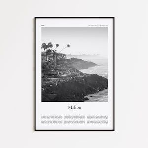 Malibu Black and White Print, Malibu Photo Poster, Malibu Travel Poster Gift, California Wall Art Print, Minimal Home Decor Print