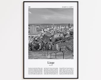 Liege Black and White Print, Liege Photo Poster, Liege Travel Poster Gift, Belgium Wall Art Print, Minimal Home Decor Print