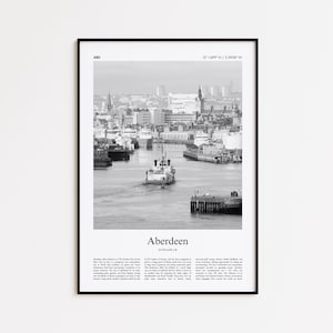 Aberdeen Black and White Print, Aberdeen Photo Poster, Aberdeen Travel Poster Gift, United Kingdom Wall Art Print, Minimal Home Decor Print