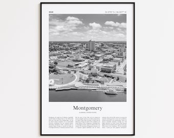 Montgomery Black and White Print, Montgomery Photo Poster, Montgomery Travel Poster Gift, Alabama, United States, USA Wall Art Print