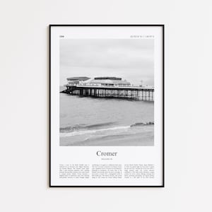 Cromer Black and White Print, Cromer Photo Poster, Cromer Travel Poster Gift, Norfolk, United Kingdom Wall Art Print, Modern Travel Print