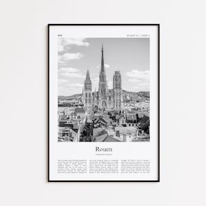Rouen Black and White Print, Rouen Photo Poster, Rouen Travel Poster Gift, Normandy, France Wall Art Print, Minimal Home Decor Print