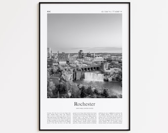 Rochester Black and White Print, Rochester Photo Poster, Rochester Travel Poster Gift, New York, United States, USA Wall Art Print