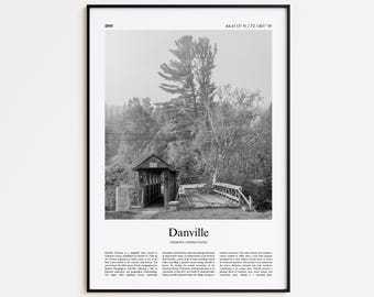 Danville Black and White Print, Danville Photo Poster, Danville Travel Poster Gift, Vermont, United States, USA Wall Art Print