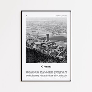 コルトーナの白黒プリント、コルトーナの写真ポスター、コルトーナの旅行ポスターギフト、イタリアのウォールアートプリント、ミニマルなホームデコレーションプリント