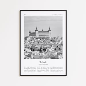 Toledo Black and White Print, Toledo Photo Poster, Toledo Travel Poster Gift, Castile-La Mancha, Spain Wall Art Print, Modern Travel Print
