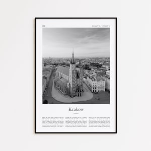 Krakow Black and White Print, Krakow Photo Poster, Krakow Travel Poster Gift, Poland Wall Art Print, Minimal Home Decor Print