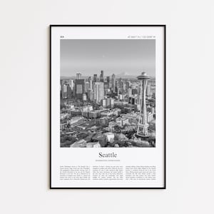 Seattle Black and White Print, Seattle Photo Poster, Seattle Travel Poster Gift, Washington, United States, USA Wall Art Print