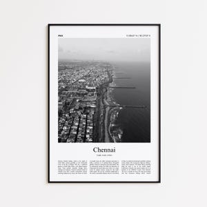 Impresión en blanco y negro de Chennai, póster fotográfico de Chennai, póster turístico de Chennai, regalo, Tamil Nadu, India