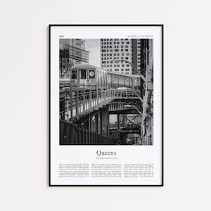 Queens Black and White Print, Queens Photo Poster, Queens Travel Poster Gift, New York, United States, USA Wall Art Print, Home Decor Gift