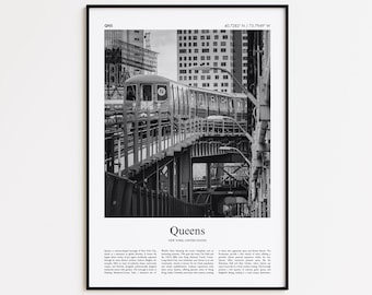 Queens Black and White Print, Queens Photo Poster, Queens Travel Poster Gift, New York, United States, USA Wall Art Print, Home Decor Gift