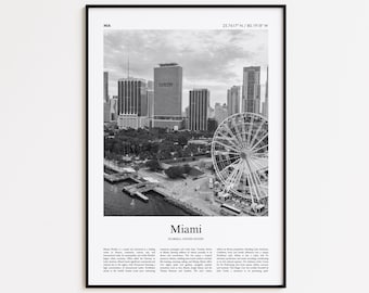 Miami Black and White Print, Miami Photo Poster, Miami Travel Poster Gift, Florida, United States, USA Wall Art Print, Modern Travel Print