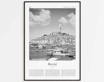 Rovinj Black and White Print, Rovinj Photo Poster, Rovinj Travel Poster Gift, Croatia Wall Art Print, Minimal Home Decor Print
