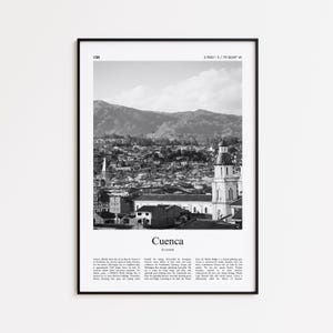 Impression noir et blanc Cuenca, affiche photo Cuenca, cadeau affiche de voyage Cuenca, impression d&#39;art mural Équateur, impression décoration minimaliste