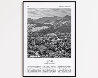 Lyons Black and White Print, Lyons Photo Poster, Lyons Travel Poster Gift, Colorado, United States, USA Wall Art Print, Modern Travel Print