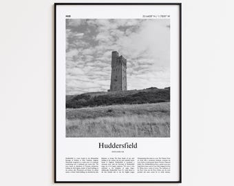 Huddersfield Black and White Print, Huddersfield Photo Poster, Huddersfield Travel Poster Gift, United Kingdom Wall Art Print