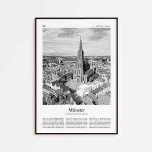 Münster Black and White Print, Münster Photo Poster, Munster Travel Poster Gift, North Rhine-Westphalia, Germany Wall Art Print