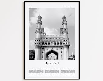 Hyderabad Black and White Print, Hyderabad Photo Poster, Hyderabad Travel Poster Gift, India Wall Art Print, Minimal Home Decor Print