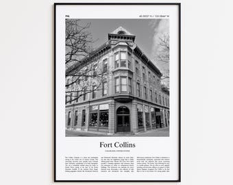 Fort Collins Black and White Print, Fort Collins Photo Poster, Fort Collins Travel Poster Gift, Colorado, United States, USA Wall Art Print