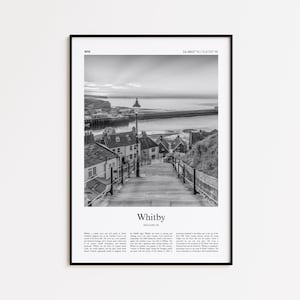Whitby Black and White Print, Whitby Photo Poster, Whitby Travel Poster Gift, United Kingdom Wall Art Print, Minimal Home Decor Print