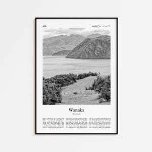 Wanaka Black and White Print, Wanaka Photo Poster, Wanaka Travel Poster Gift, New Zealand Wall Art Print, Minimal Home Decor Print