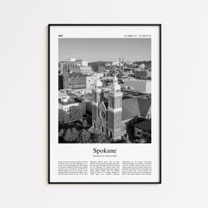 Spokane Black and White Print, Spokane Photo Poster, Spokane Travel Poster Gift, Washington, United States, USA Wall Art Print