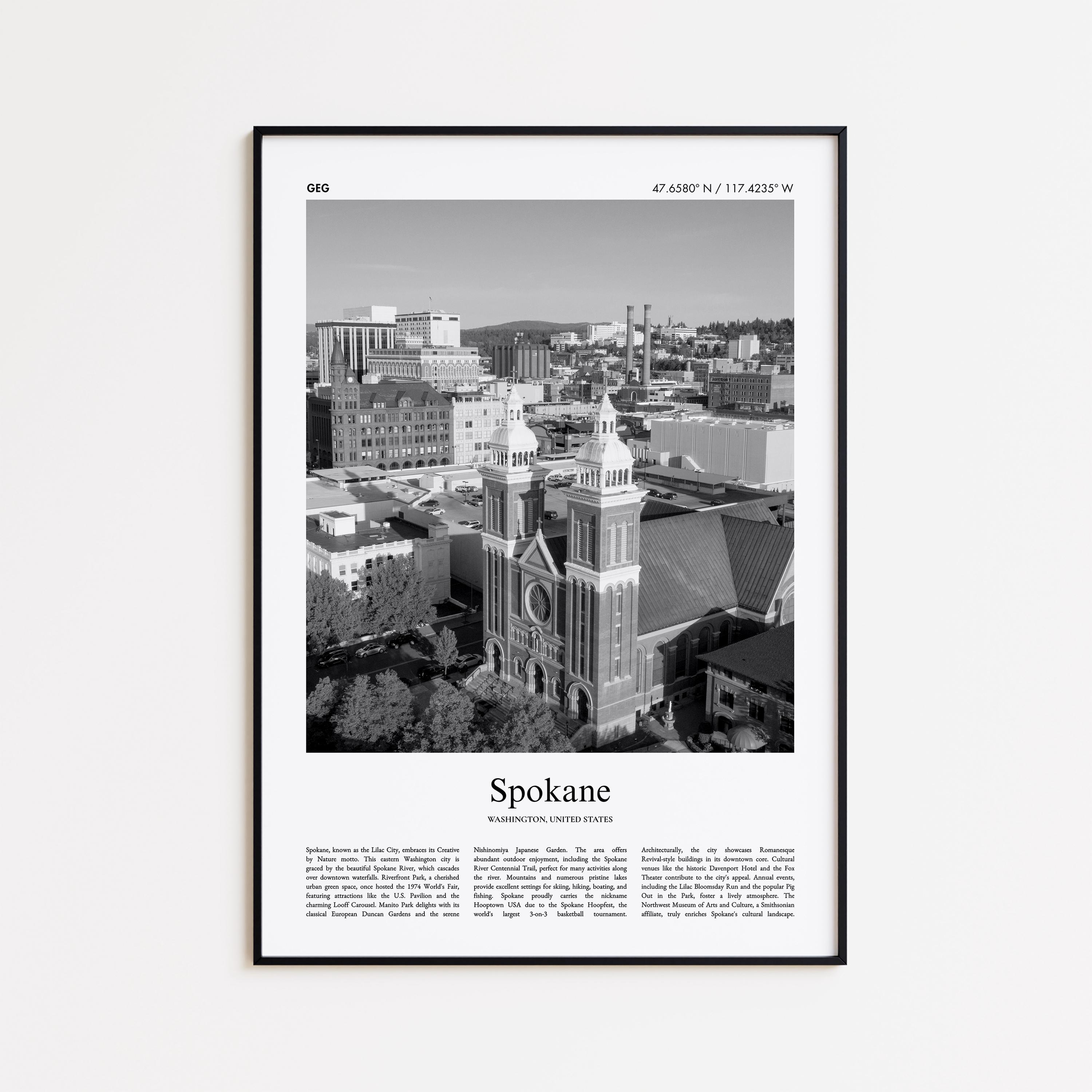Spokane Black and White Print, Spokane Photo Poster, Spokane Travel Poster  Gift, Washington, United States, USA Wall Art Print - Etsy, image size:3000x3000
