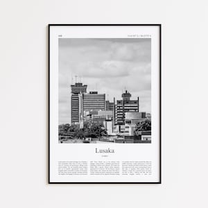 Lusaka Black and White Print, Lusaka Photo Poster, Lusaka Travel Poster Gift, Zambia Wall Art Print, Minimal Home Decor Print