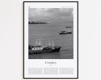 Conakry Black and White Print, Conakry Photo Poster, Conakry Travel Poster Gift, Guinea Wall Art Print, Minimal Home Decor Print