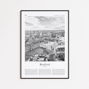 Bradford Black and White Print, Bradford Photo Poster, Bradford Travel Poster Gift, United Kingdom Wall Art Print, Minimal Home Decor Print