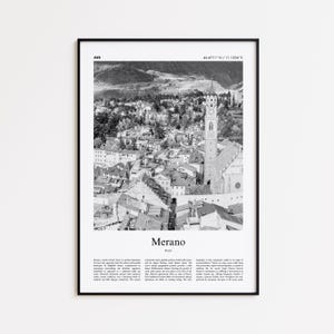 Merano Black and White Print, Merano Photo Poster, Merano Travel Poster Gift, Italy Wall Art Print, Minimal Home Decor Print